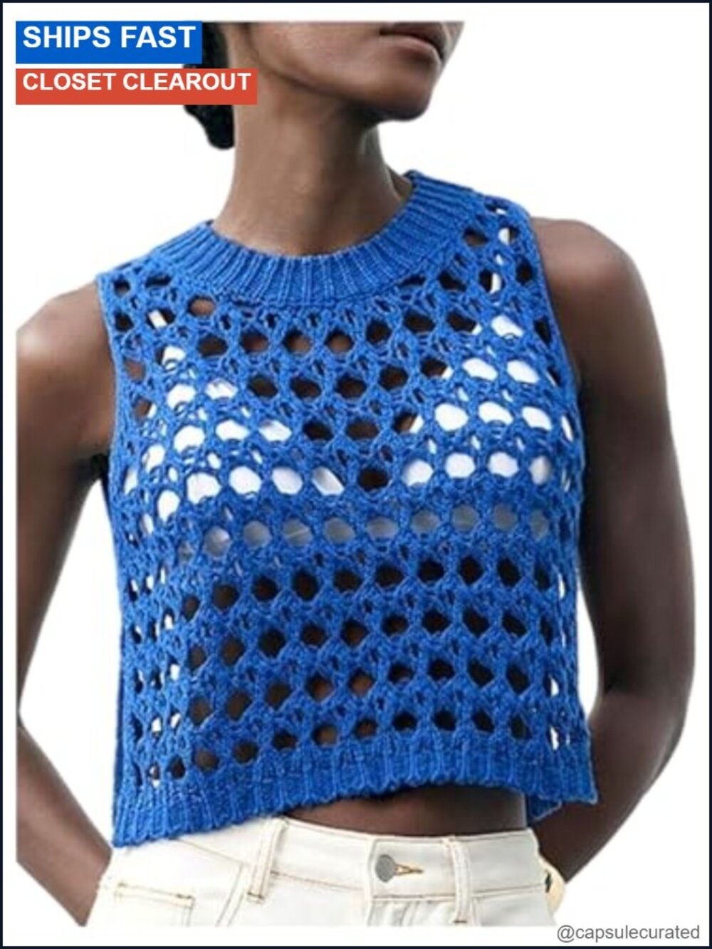 Crochet Knit Sleeveless Crop Tank Top Hollow Out Y2K Sweater